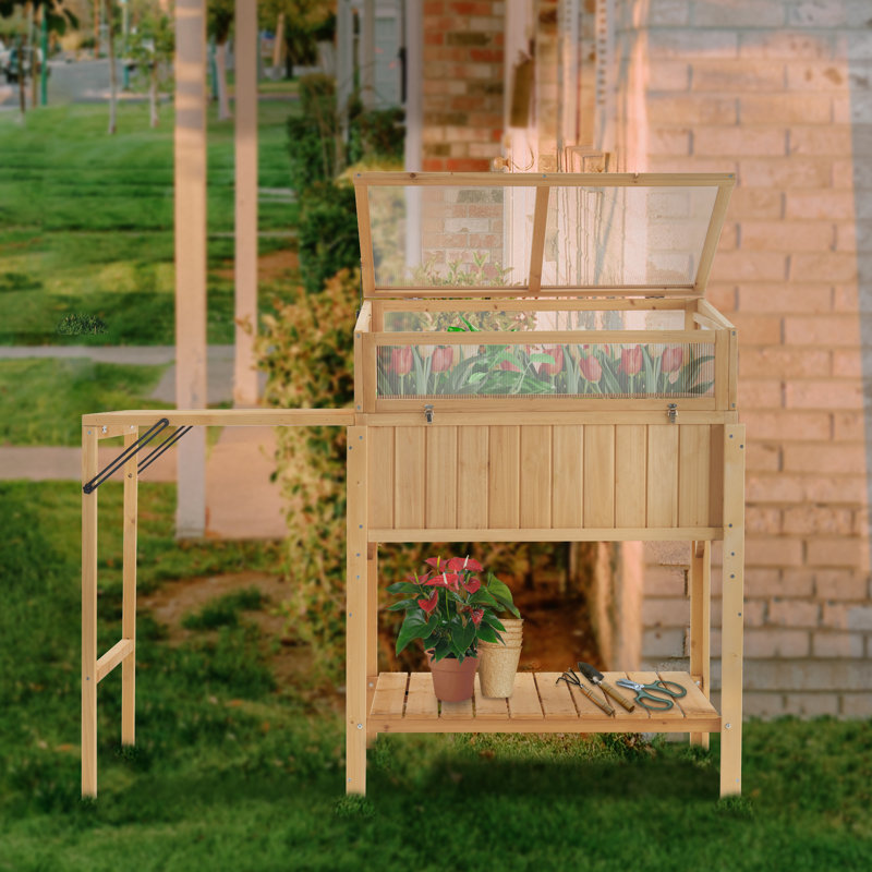  35" W x 24" D Cold Frame Greenhouse with Foldable Potting Table