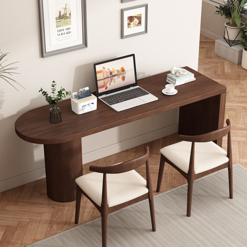 Walnut Half-circle Solid Wood Writing desk, 29.53" H x 62.99" W x 23.62" D, Walnut