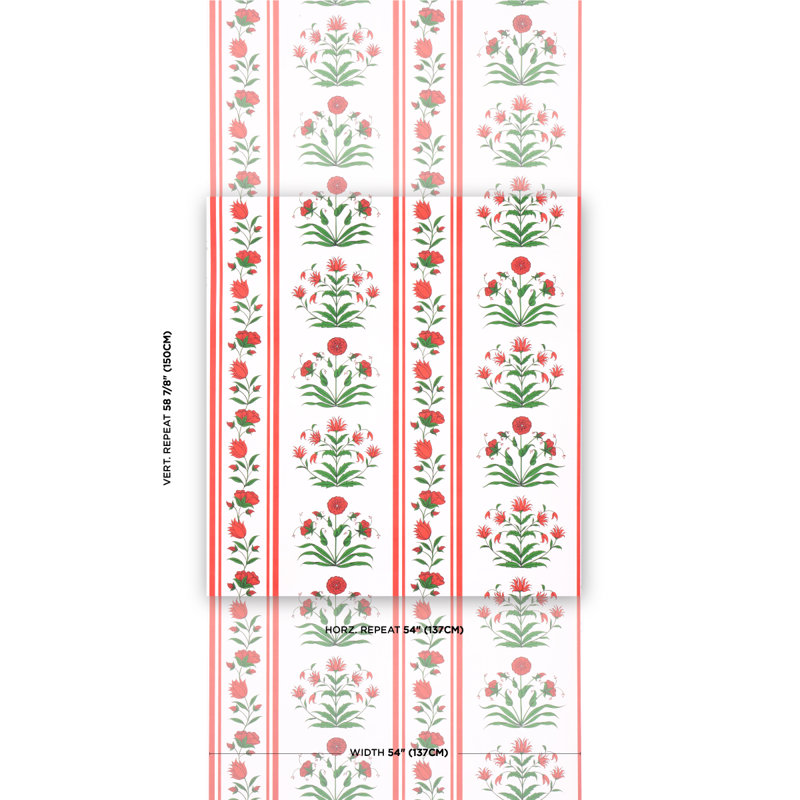 Schumacher x Marie-Anne Oudejans Poppy Stripes Wallpaper, Red