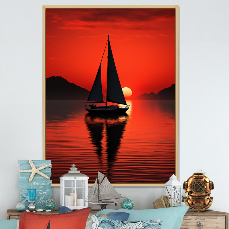 Voilier, silhouette de bateau sur toile, L 34 po x H 44 po, Cadre naturel flottant