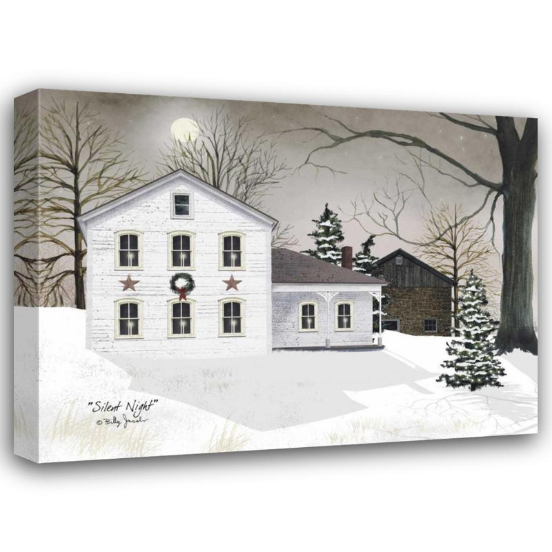 Silent Night Winter Scene Print on Canvas with Black Frame