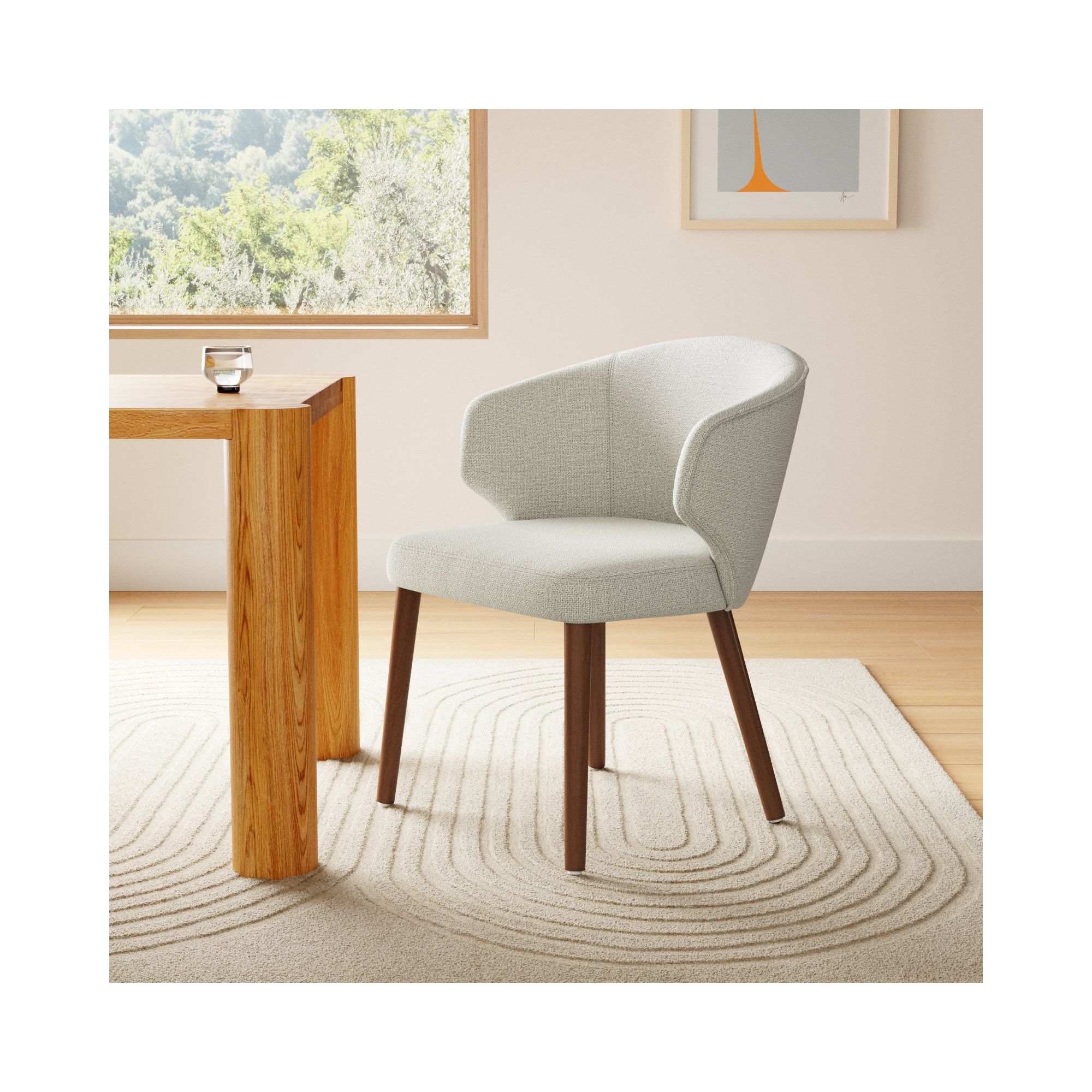 Kanalu Wing Back Side Dining Chair with Solid Wood Legs, Beige