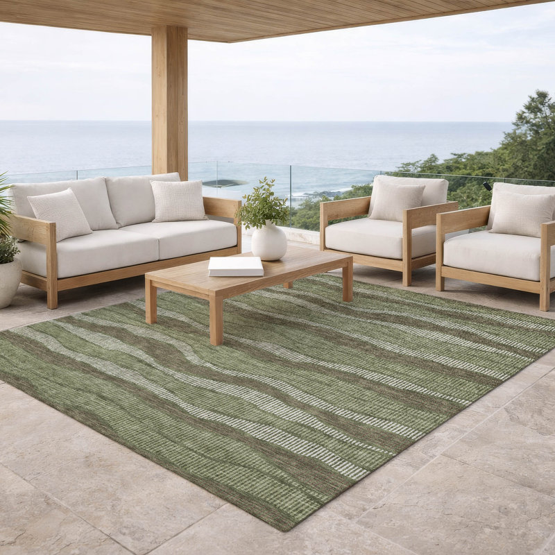 Machine Washable Indoor/Outdoor Chantille ACN2849 Stripes Rug, 8' x 10', Olive