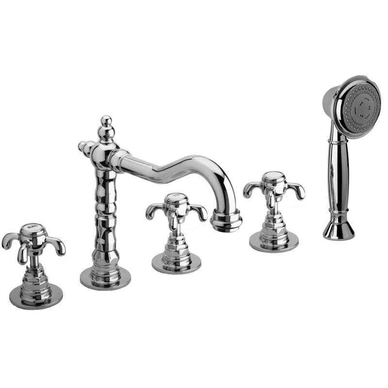Robinet de baignoire romaine à fixation sur plateau à trois poignées avec inverseur Ornellaia, Chrome