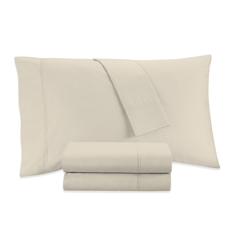 Ensemble de draps ultra-doux et soyeux 800TC, Ensemble de draps pour grand lit avec 2 taies d'or, Ivoire