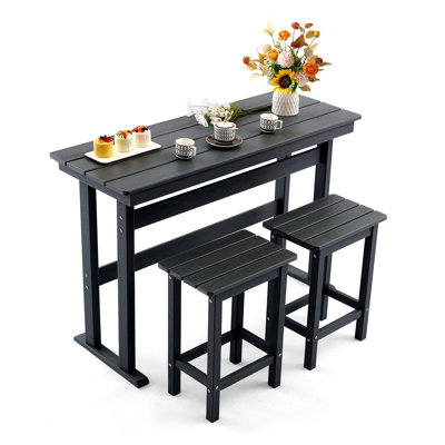 3 Piece Hdpe Outdoor Bar Height Table And Chairs Set Of 2 Includes High Top Patio Table And Chairs, Outside Patio Bar Set For Bistro,balcony,backyard, by Latitude Run