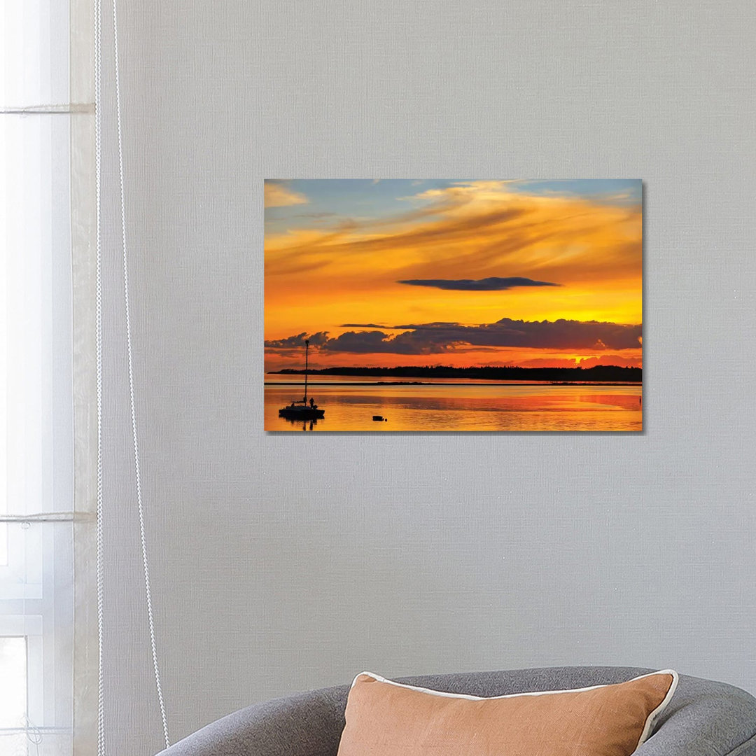 Canada, Prince Edward Island, Wood Islands. Sailboat At Sunset by Jaynes Gallery - Wrapped Canvas Print