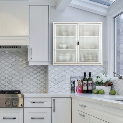 Armoire murale à double porte en verre de style rétro avec tablettes amovibles pour bureau, salle à manger, salon, cuisine et salle de bain