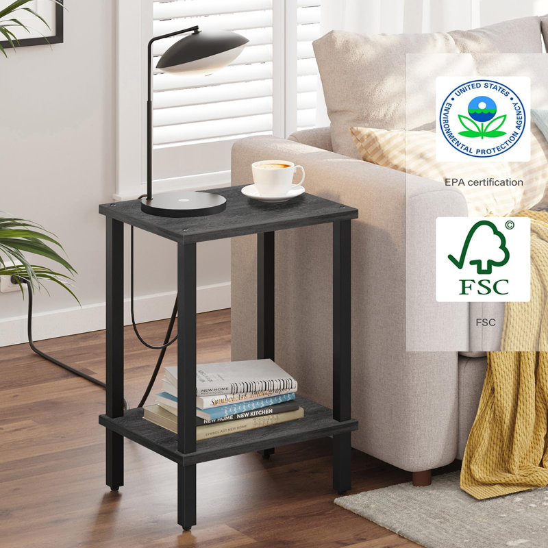 Nightstand For Small Spaces, 2-Tier Storage Shelf For Small Spaces, 2 Pieces Charcoal Grey
