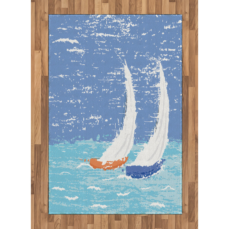 Nautical High Density Long Fiber Poly Threads Decorative Area Rug Carpet, Rectangle 4' x 5'8"