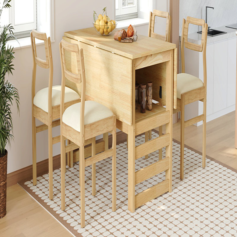 Modern 5-Piece 47.2'  Wood Square Dining Table Set With Two 11.8-Inch Drop Leaves, Compact Storage Shelf Kitchen Table Set With Upholstered Chairs For 4 People, Extendable