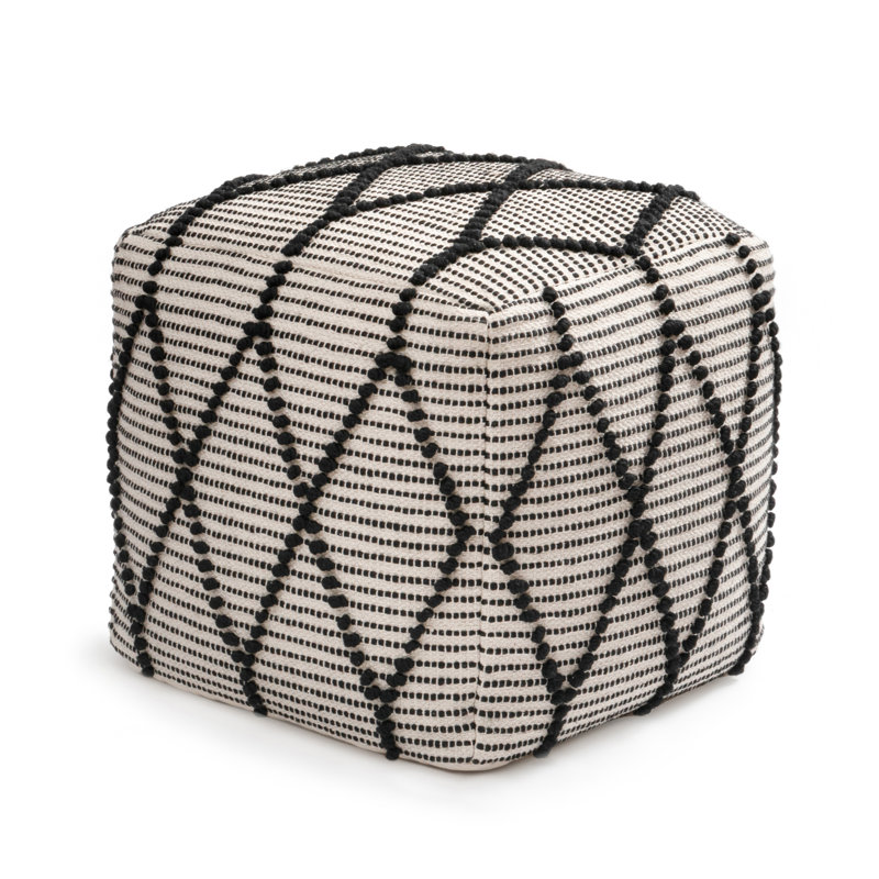 Pouf ottoman rectangulaire Adelene 17' noir et blanc, recouvert de tissu., Black/White
