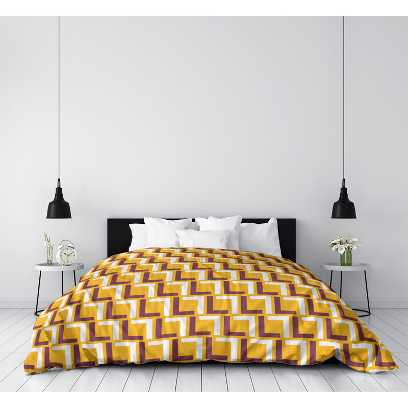Housse de couette simple, Housse de couette pour grand lit, Bourgogne / Blanc / Or, Microfibre
