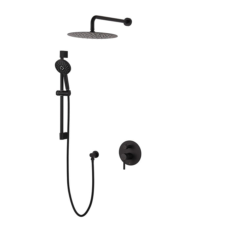 Système de douche complet à contrôle de température avec valve brute Louth, Noir mat