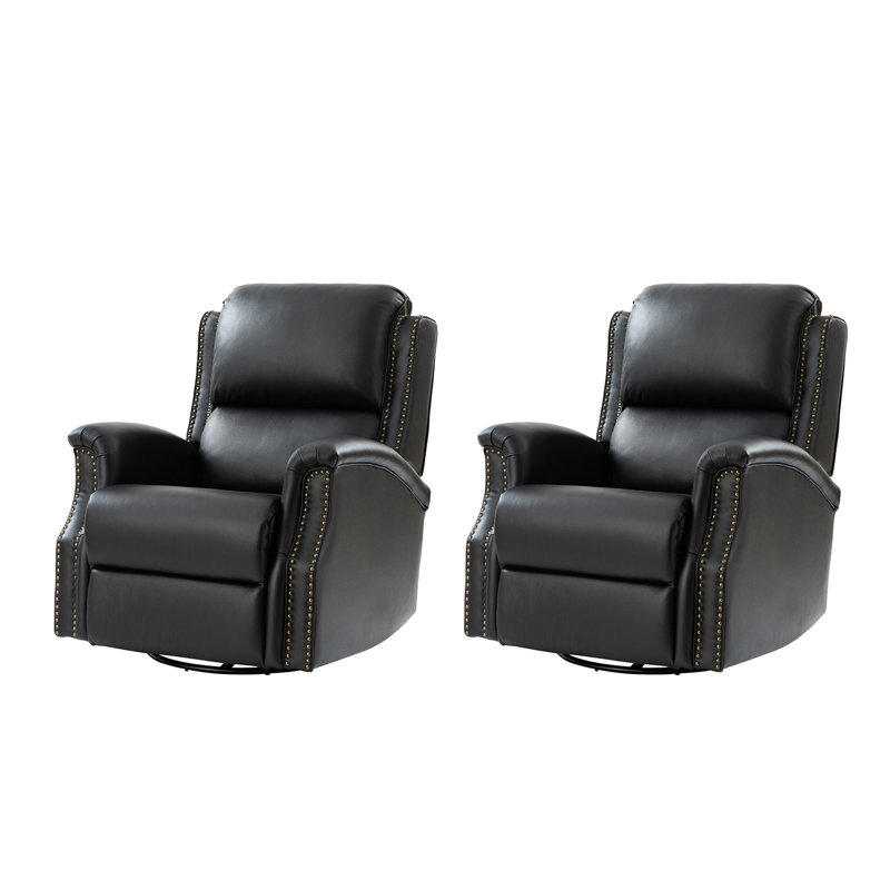 Ensemble de 2 fauteuils inclinables et oscillants électriques en cuir véritable Andreas, Noir
