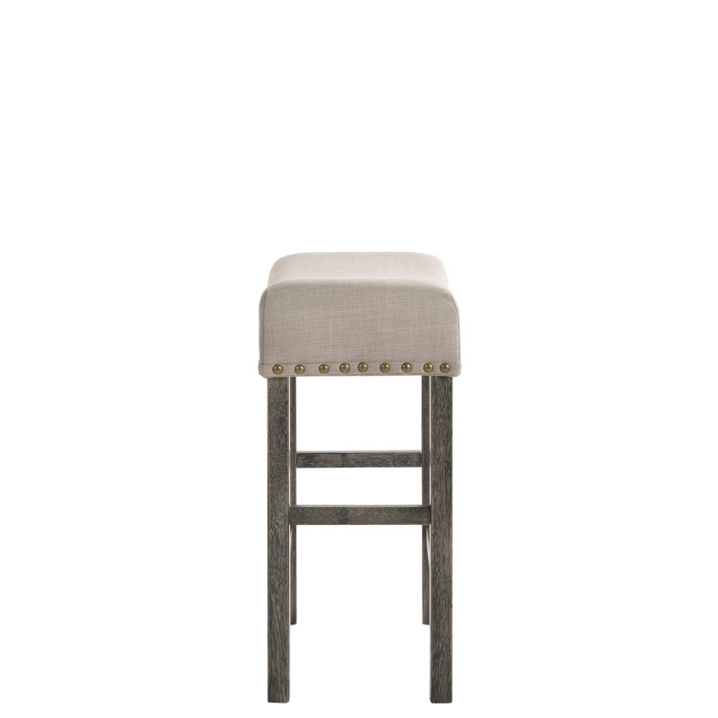 2 tabourets de hauteur de comptoir - Ii en lin brun clair et gris et fabrication