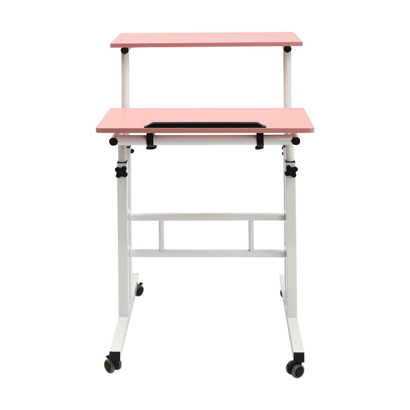 Bureau de travail réglable Laius, Rose / blanc