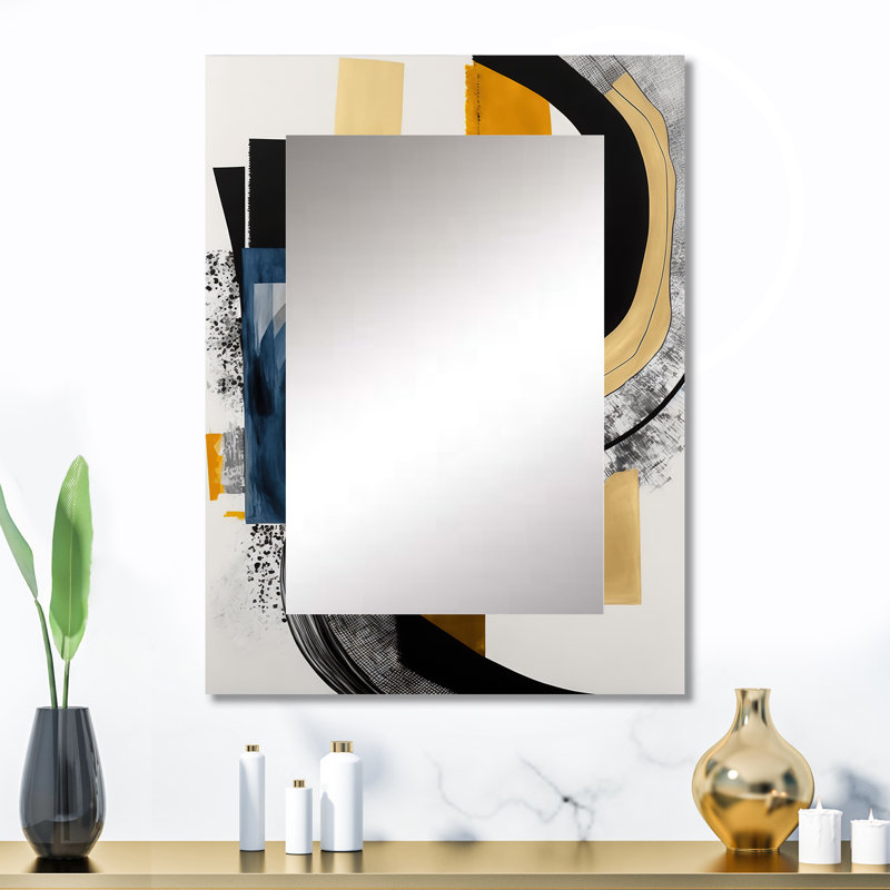 Glam Gold And Black Expression I - Abstract Spirals Wall Mirror, Black Decorative Mirror, Printed Metal Art, 32" x 24"