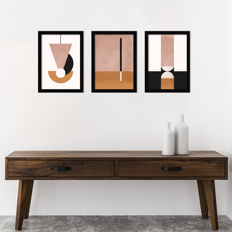 «Candrea Venice Abstract Trio - lot de 3» par Alexander Ginzburg, reproduction d'art encadrée, H 15 po x l 38 po, Noir
