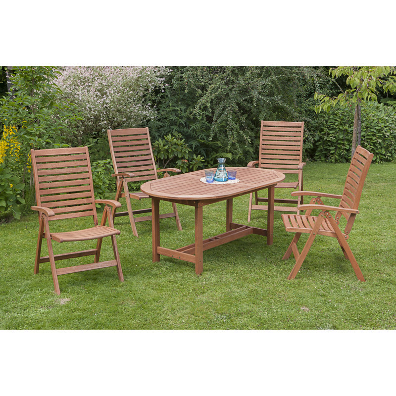 Adabpreet 4 - Person Wood Patio Dining Set with Extendable Oval Table