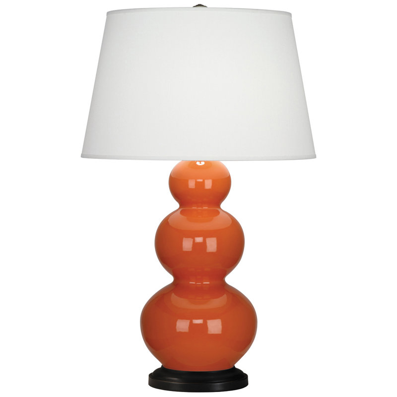 Triple Gourd Ceramic Table Lamp, Pumpkin/Bronze