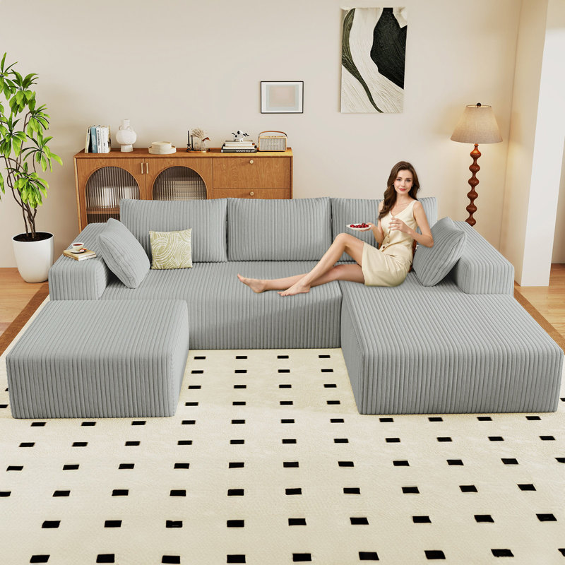 Canapé modulaire Boneless 96 po Cloud Couch, Orienté à gauche (vu de face), Velours côtelé gris foncé