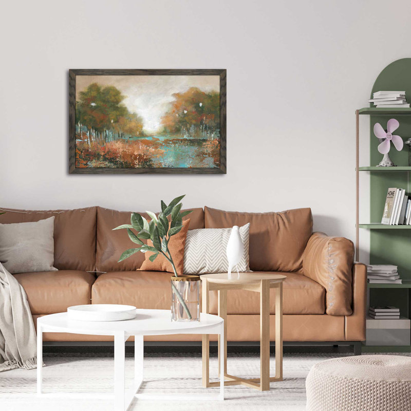 «Autumn Walk» par Carol Robinson - Peinture, L 49,5 po x H 33,5 po, Encadrement brun
