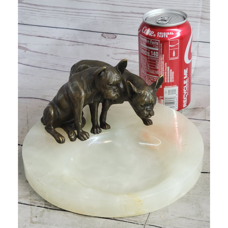 French Bulldog Pug Bronze & Onyx Stone Dish Key Card Holder Soap Tray Sculpture