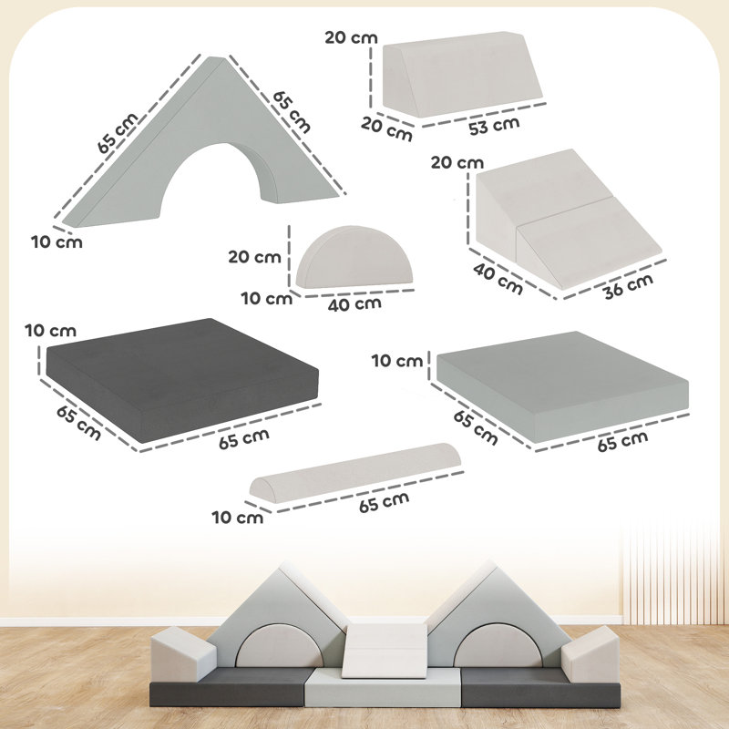 HOMCOM 130cm W Climbing Blocks, Grey