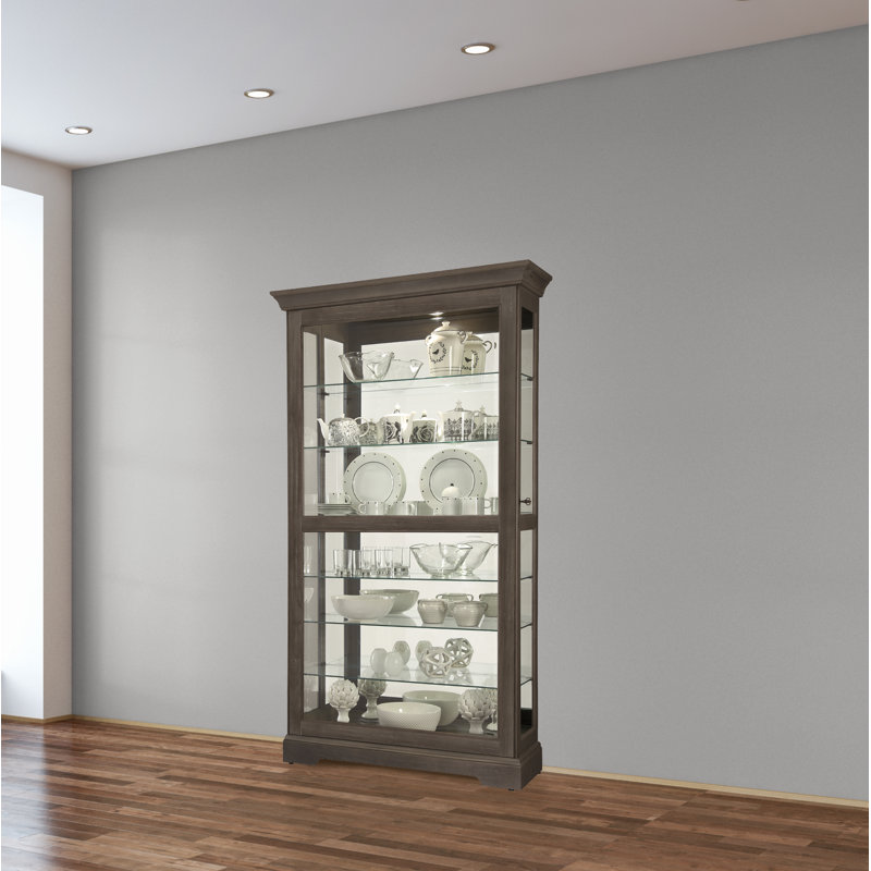 Brame Glass Curio Cabinet with Adjustable Shelves and Interior Lighting, Brown