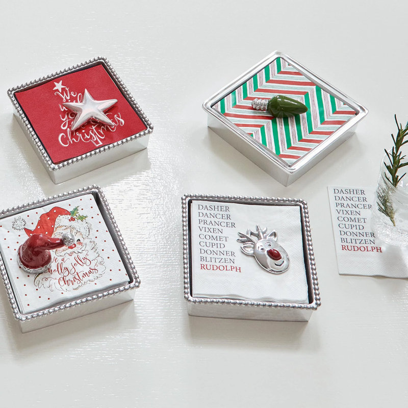 Red Santa Hat Beaded Napkin Box Set