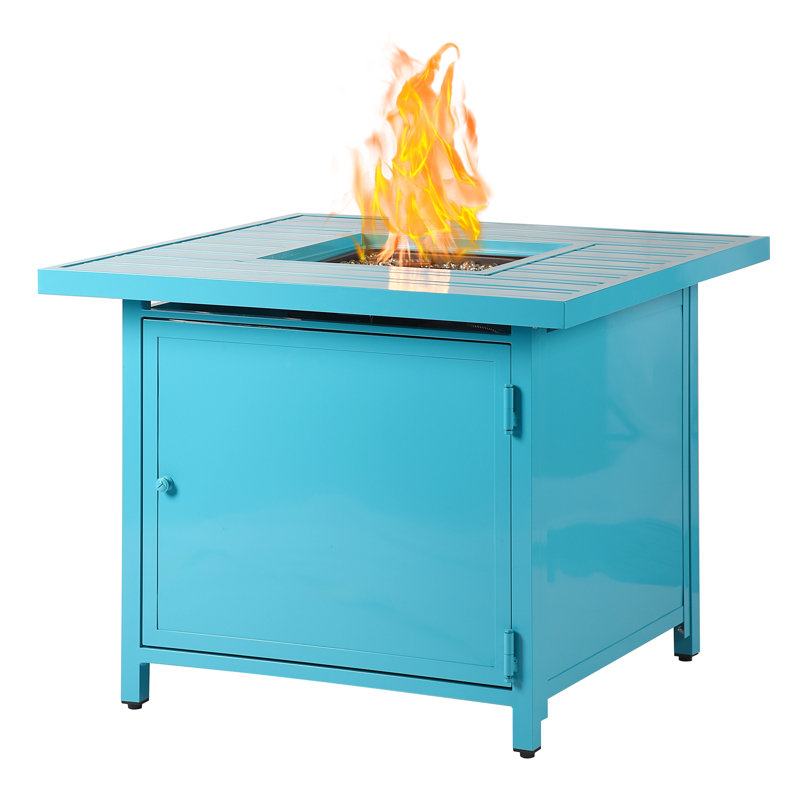 Raeann Square Aluminum Propane Smokeless Fire Pit Table with Hidden Fuel Tank, Blue