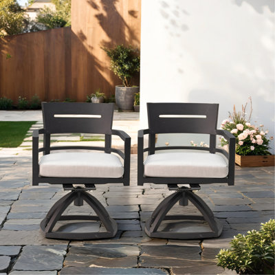 2Pcs Outdoor Aluminum Swivel Rocker With Cushions - Ember Black. Lightweight Frame, Ergonomic Back, Modern Look Aluminum, Comfortable Back Support, Fabric Seating