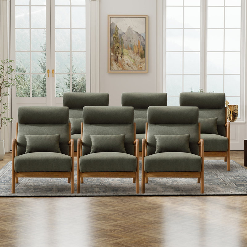 Cashel 26'' Wide Transitional Traditional Upholstered Accent Chair with Lumbar Pillow(Set of 6), Green  Linen