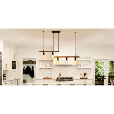 Dimmable 5- Kitchen Pendant - Bronze Finish, Rust-, E26 Base Dining Area Iron,