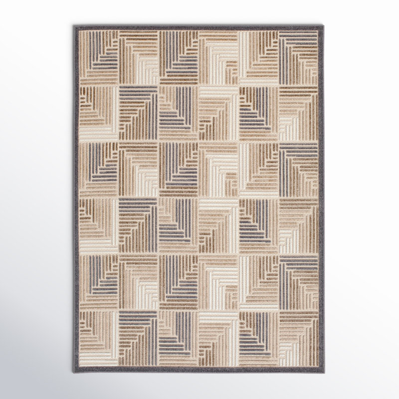 Tapis intérieur / extérieur géométrique crème / brun clair, Rectangle 2 pi 2 po x 3 pi