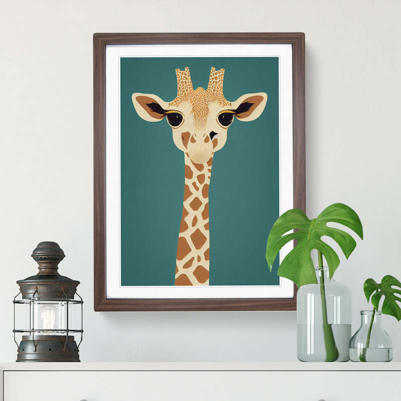 Giraffe No.3 - Single Picture Frame Print, 34cm H x 25cm W x 2cm D, Walnut 