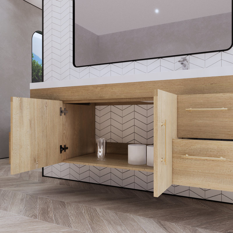 59.06'' Single Bathroom Vanity with Acrylic Top, Oak