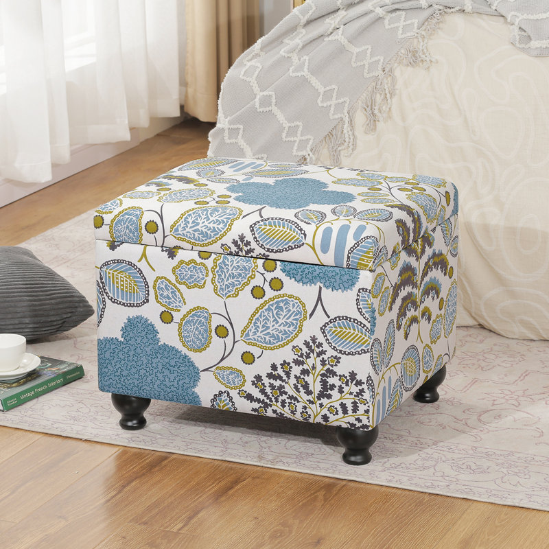 Linen Storage Ottoman With Turned Legs, Cream