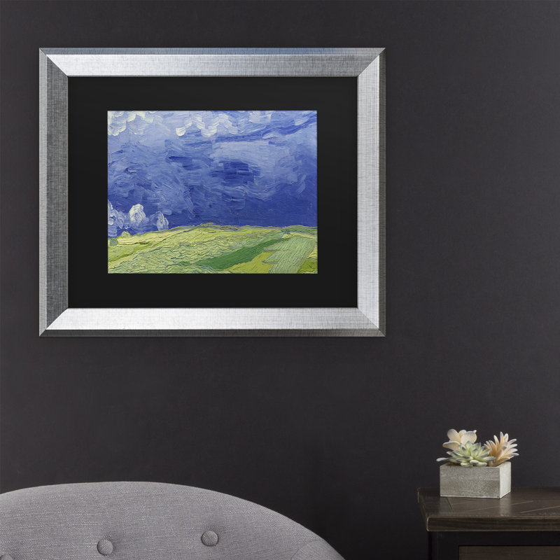 Wheatfields Under Thundercloud by Vincent Van Gogh - Single Picture Frame Painting on Canvas, 11" H x 14" W x 0.5" D, Silver