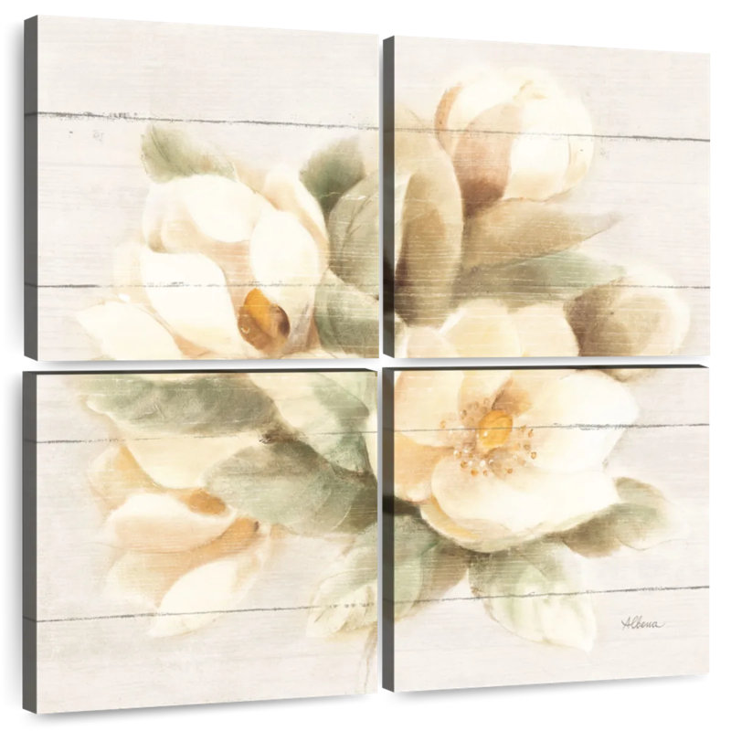 Magnolia Harnek ivoire sur bois, H 18 po x l 18 po