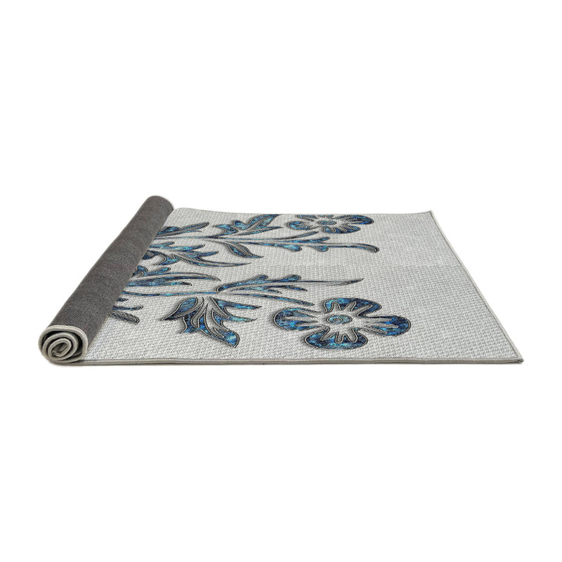 Tapis gris/noir/bleu à motifs, Rond 3 pi