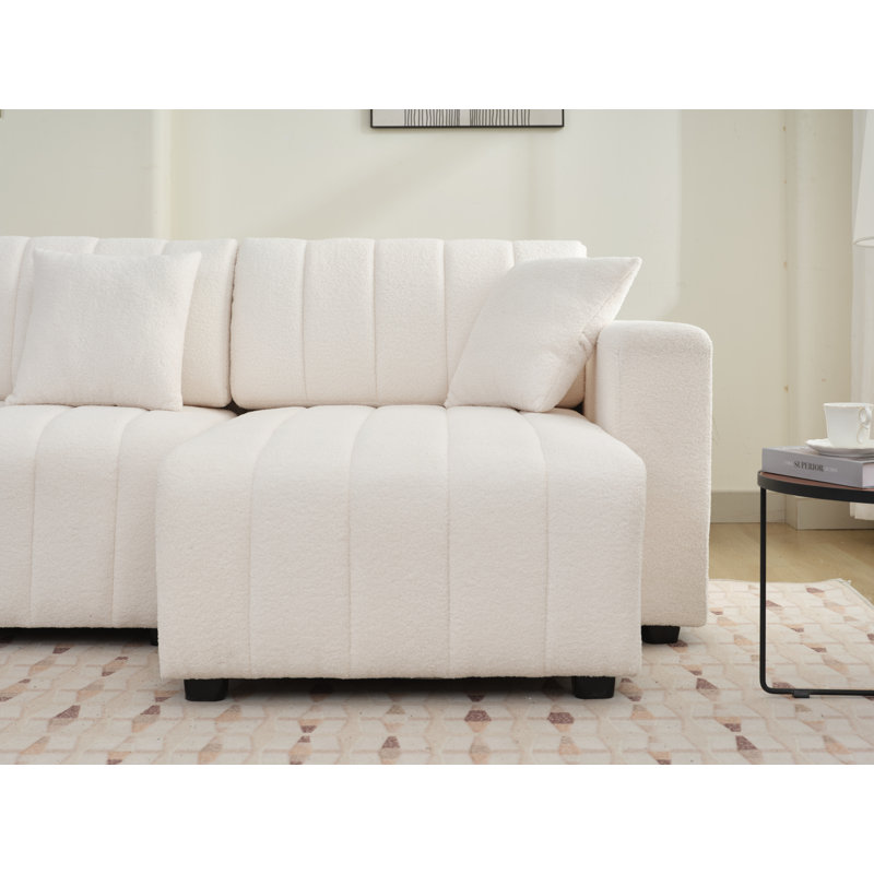 Canapé modulaire Nargis, Laine d'agneau beige, Orienté à droite