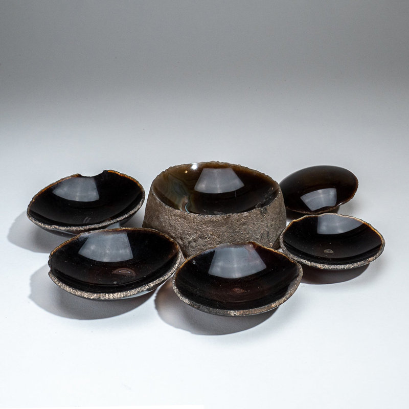 Ensemble de cinq véritables nichoirs en agate à bandes (3,4 lb)
