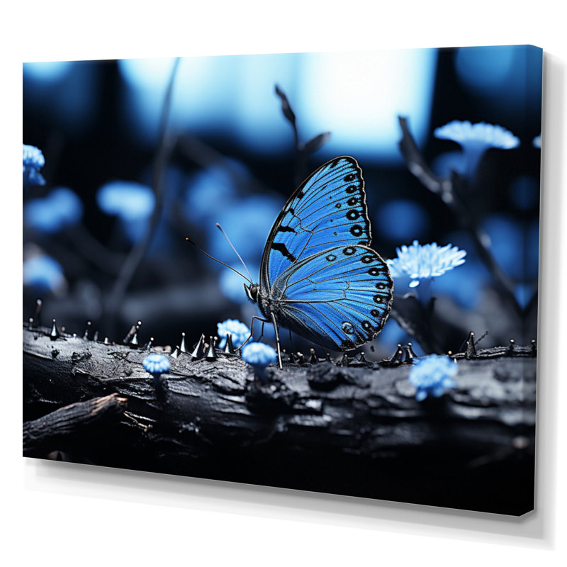 Forêt de papillons bleu forêt - impression, H 30 po x l 40 po x P 1,5 po, Toile tendue