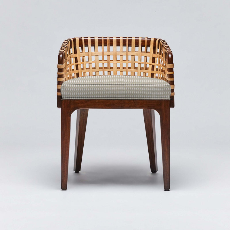 Palms 19'' H Upholstered Mahogany Armchair, Chestnut, Straw Faux Linen