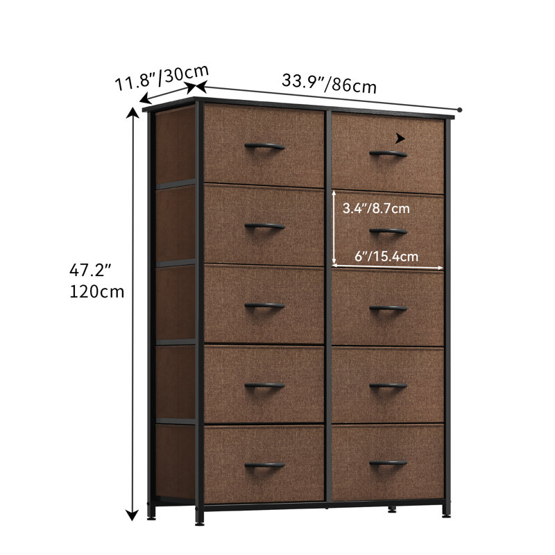 Commode double 10 tiroirs Aala, Brun / Noir