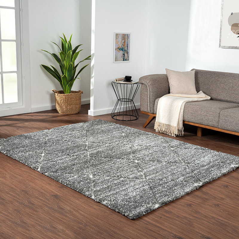 Tapis à motif treillis gris et crème, Rectangle 5 pi x 7 pi