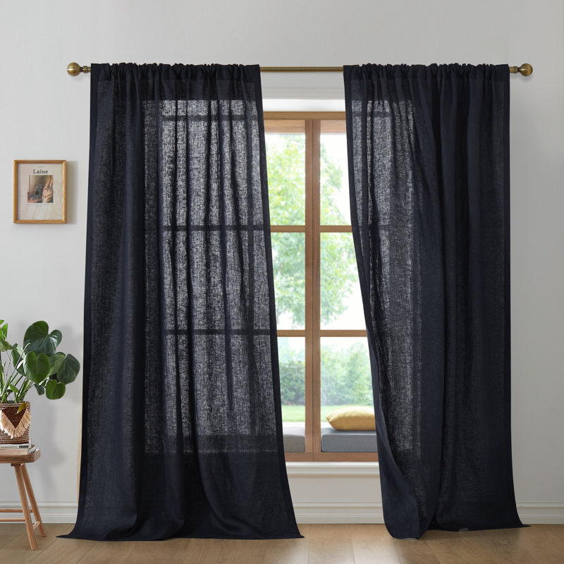 Linen Semi Sheer Curtain Pair, 50" W x 96" L, Navy