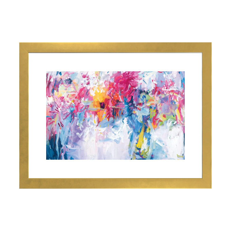 Reproduction d’art, "fleurs dans ma main" par Amira Rahim, Blanc, Papier encadré doré, H 24 po x l 32 po x P 1 po